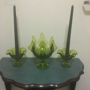 Vintage glass bowl & candle holders